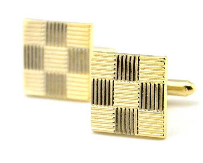 Gold plated grid cufflinks vintage personalised tie clip wholesale sleeve button for men 